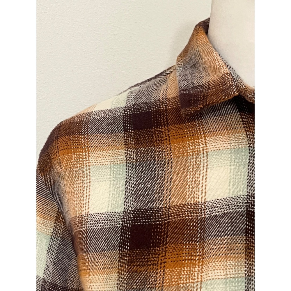 Madewell plaid flannel Button down shirt women's‎ small 100% cotton brown cream - Picture 2 of 13